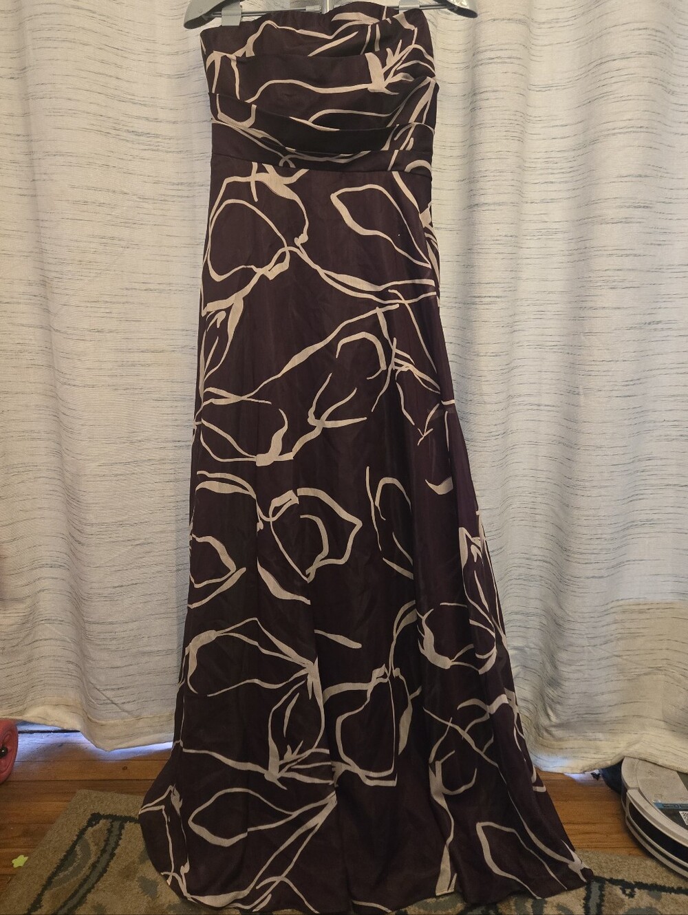 Donna Karan Strapless Brown and Cream Floral Gown